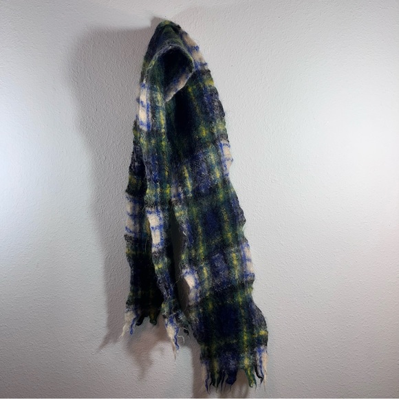 Vintage HandAcraft Scotland Mohair Wool Plaid Scarf Blue Green Tartan Luxury - Picture 9 of 9